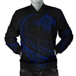 Alohawaii Jacket - Hawaii Turtle Map Polynesian Mens Bomber Jacket - Blue - Frida Style - AH J9