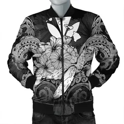 Hawaii Turtle Wave Polynesian Bomber Jacket - Hey Style White