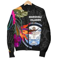 Marshall Islands Mens Bomber Jacket - Hibiscus Polynesian Pattern