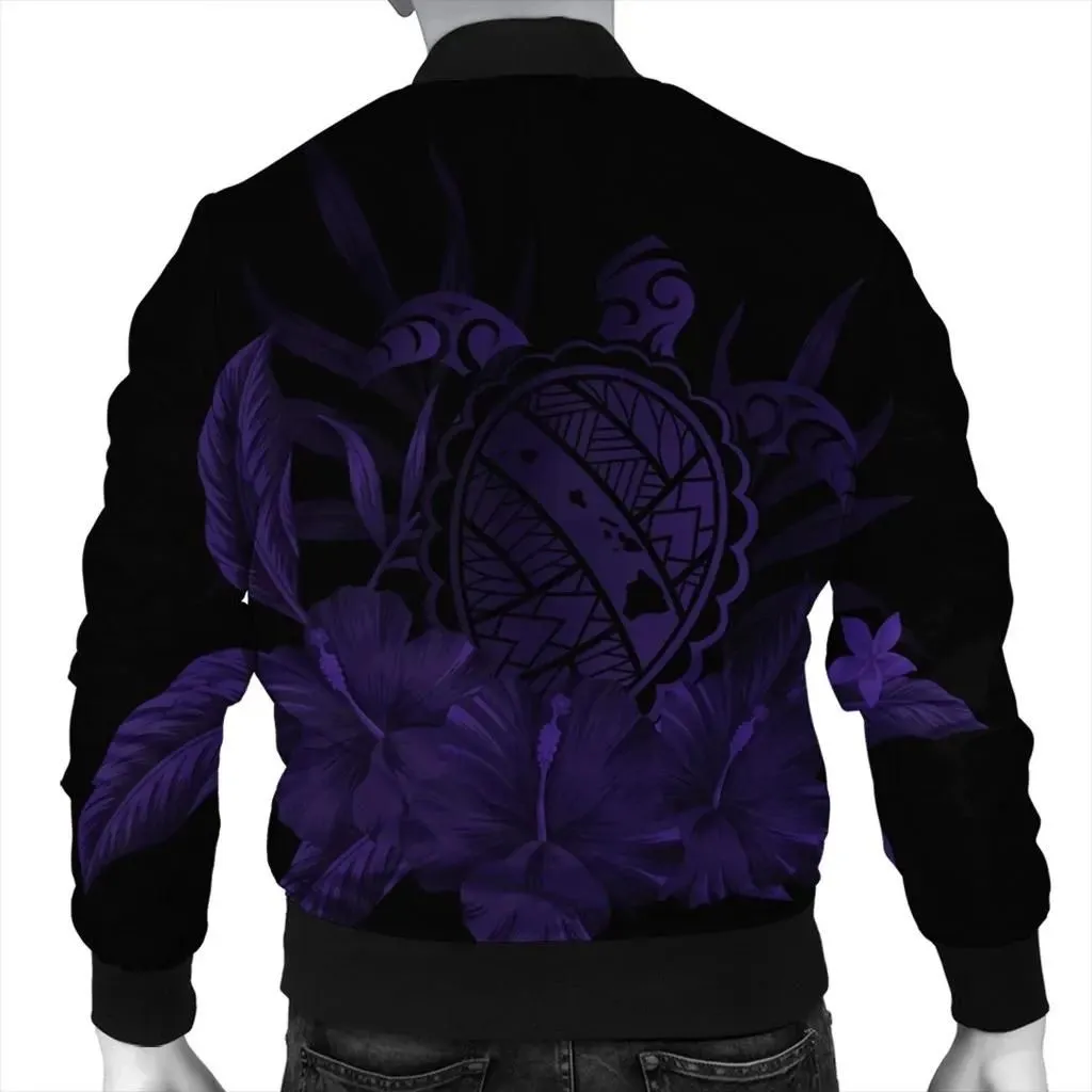FamilyGater Jacket - Hawaiian Map Turtle Hibiscus Polynesian Bomber Jacket - Purple - AH - J4R