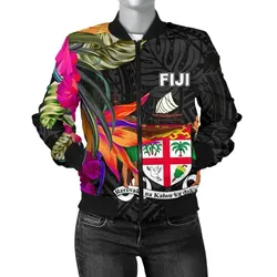 Fiji Womens Bomber Jacket - Polynesian Hibiscus Pattern