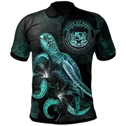 Hawaii Polynesian Polo Shirt - Turtle With Blooming Hibiscus Turquoise