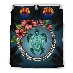 FamilyGater Bedding Set - Cover and Pillow Cases Tahiti - Polynesian Turtle Hibiscus Mother Son A24