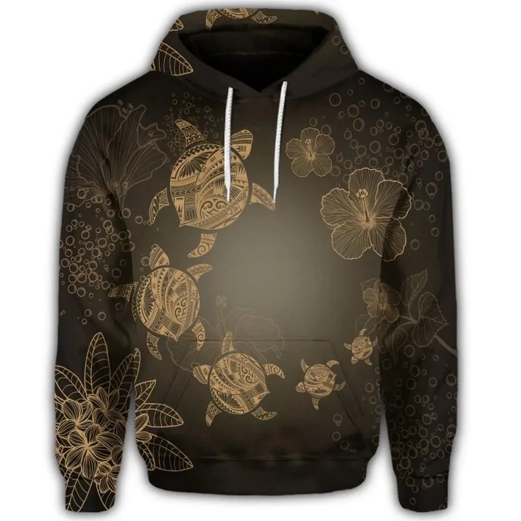 Alohawaii Hoodie - Hawaiian Plumeria Hibiscus Turtle Under Sea Polynesian Hoodie Gold AH - J7R