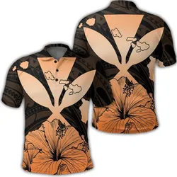 Hawaiian Kanaka Polo Shirt Hibiscus Polynesian Love - Orange - AH