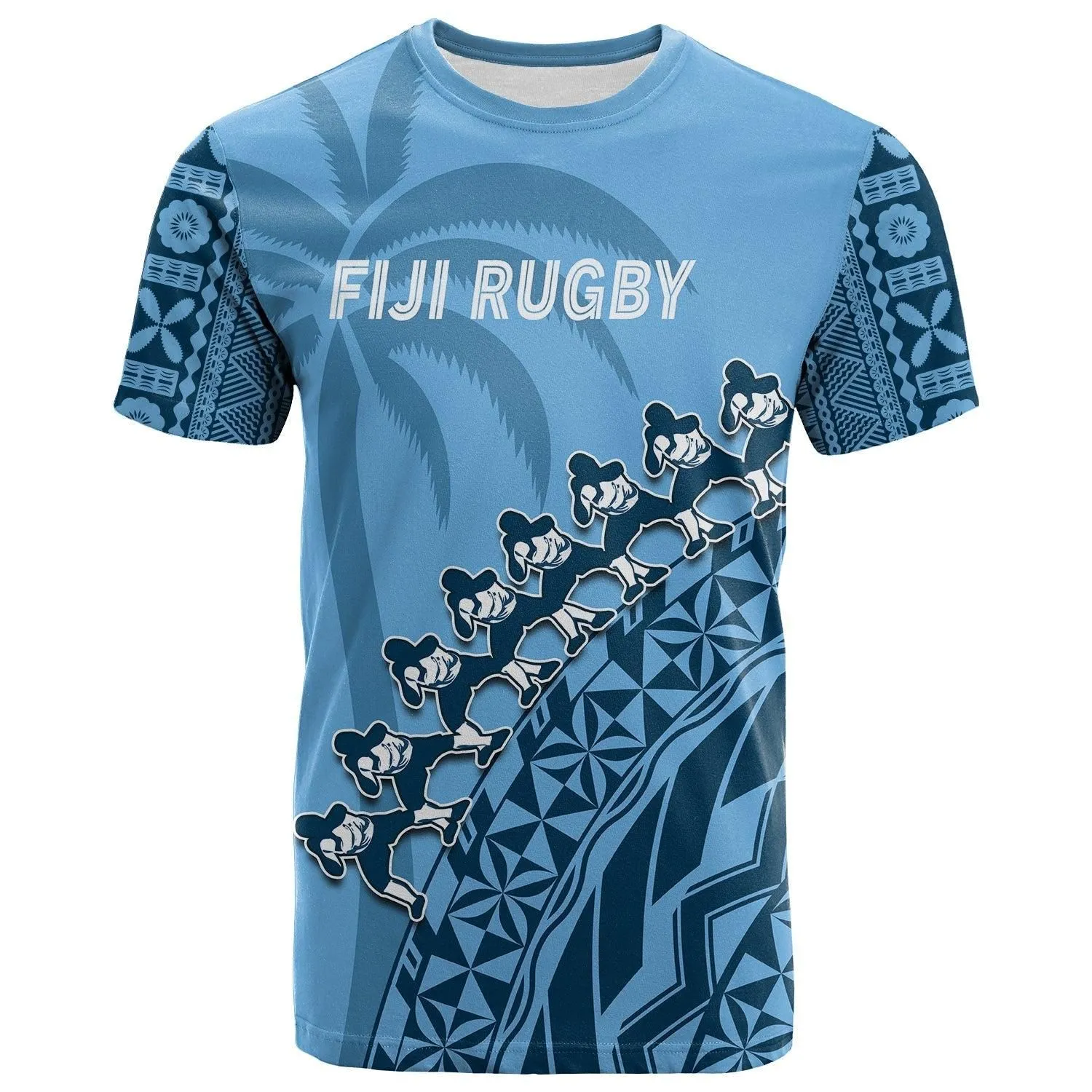 Custom Text And Number Fiji Tapa Rugby T Shirt Fijian Cibi Dance Tapa Pattern Blue LT14