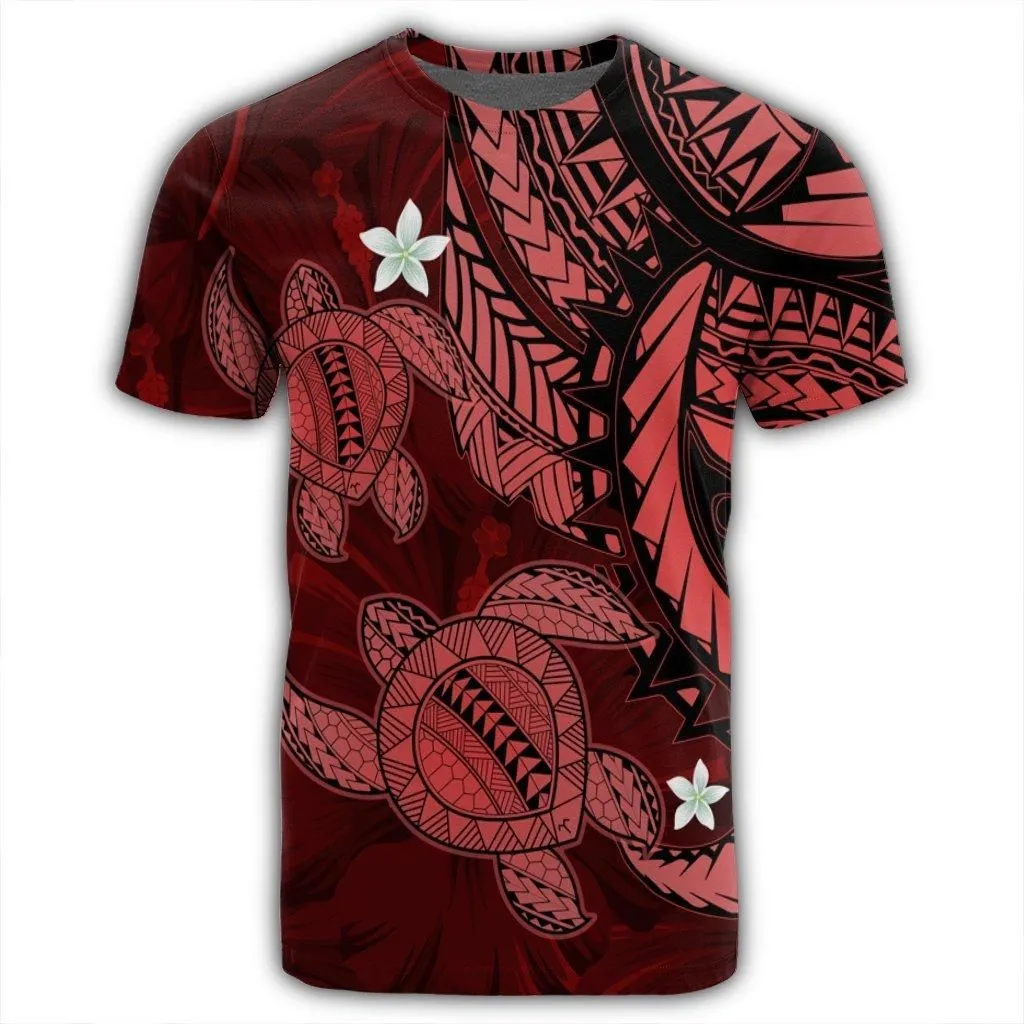 Hawaii Polynesian Turtle Hibiscus T-Shirt - Red - AH
