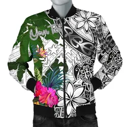 Kosrae Custom Personalised Mens Bomber Jacket White - Turtle Plumeria Banana Leaf