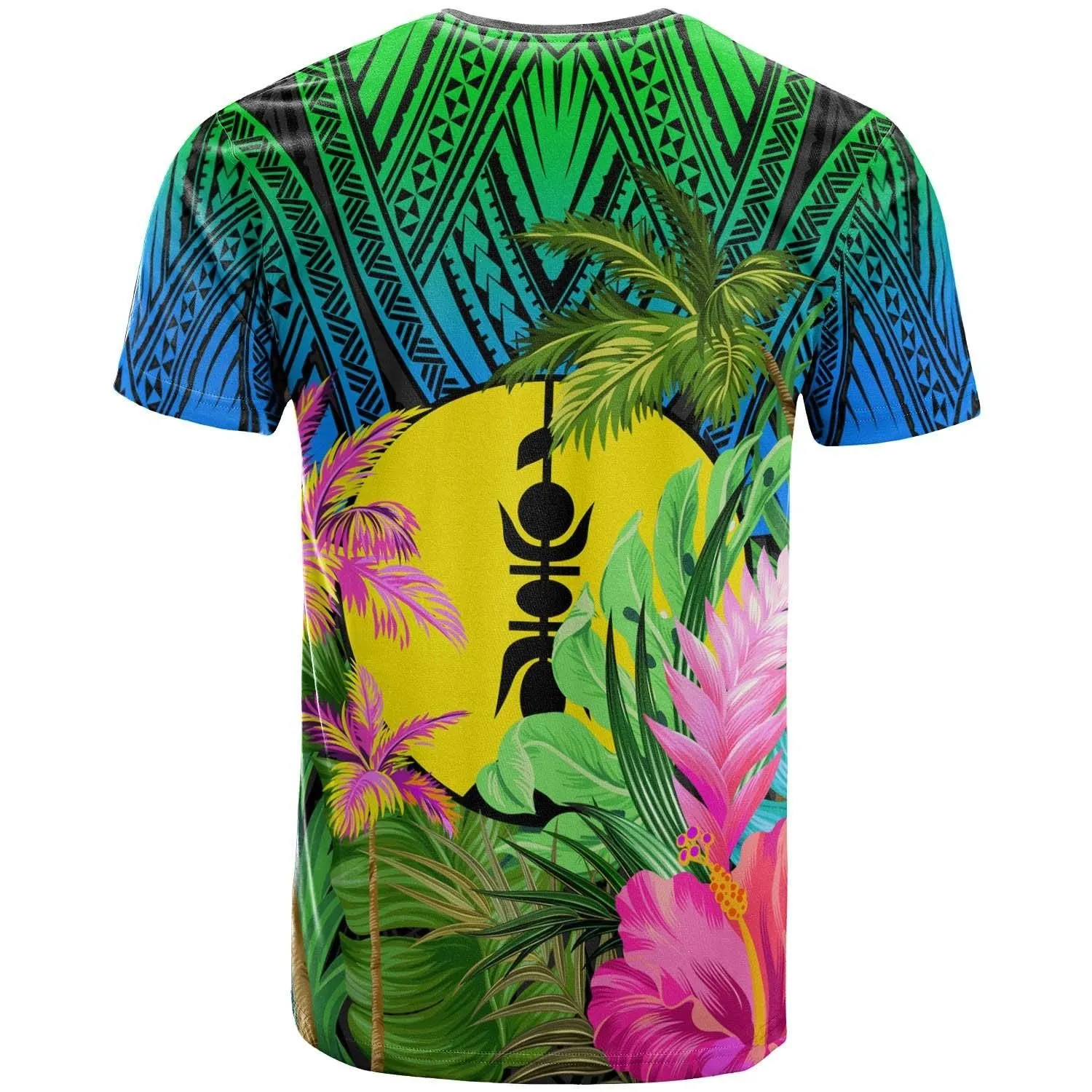 New Caledonia T-Shirt Green Blue - Hibiscus Coconut