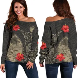 Guam Hoodie Hibiscus Tattoo Style shoulder sweater