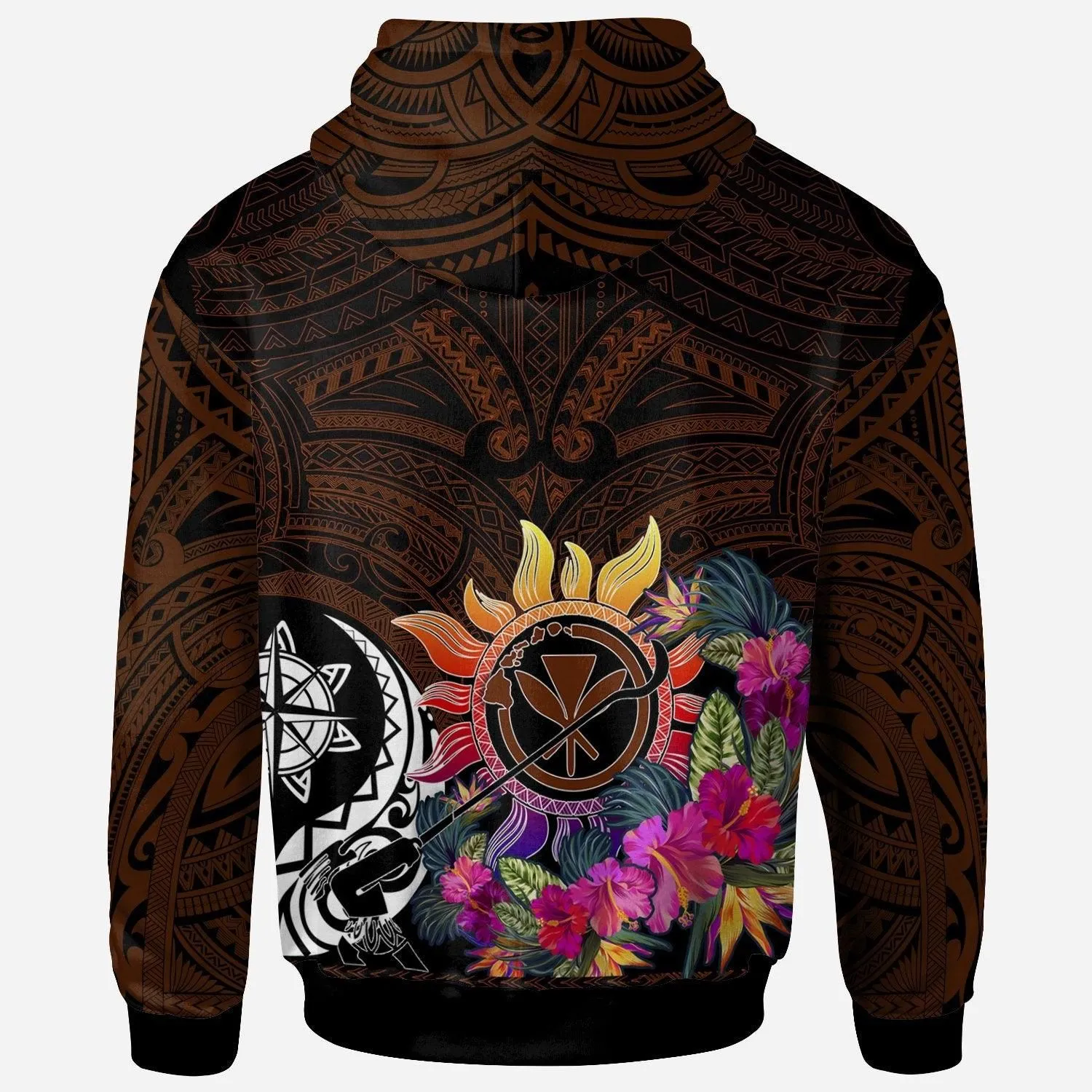 (Custom Personalised)Polynesian Hawaii Kanaka Maoli Hoodie - Hibiscus Flowers & Polynesian Patterns