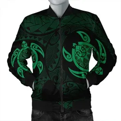 Hawaiian Two Turtle Polynesian Bomber Jacket Green