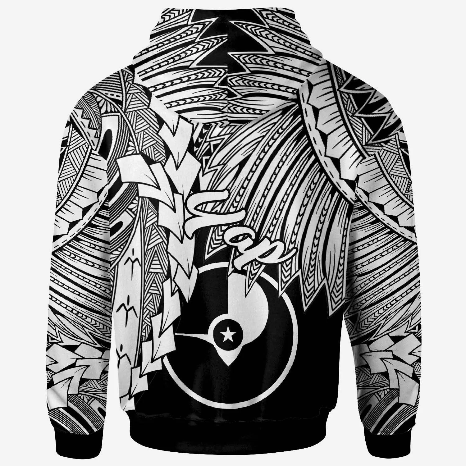 Yap Micronesian Custom Personalised Hoodie - Tribal Wave Tattoo White