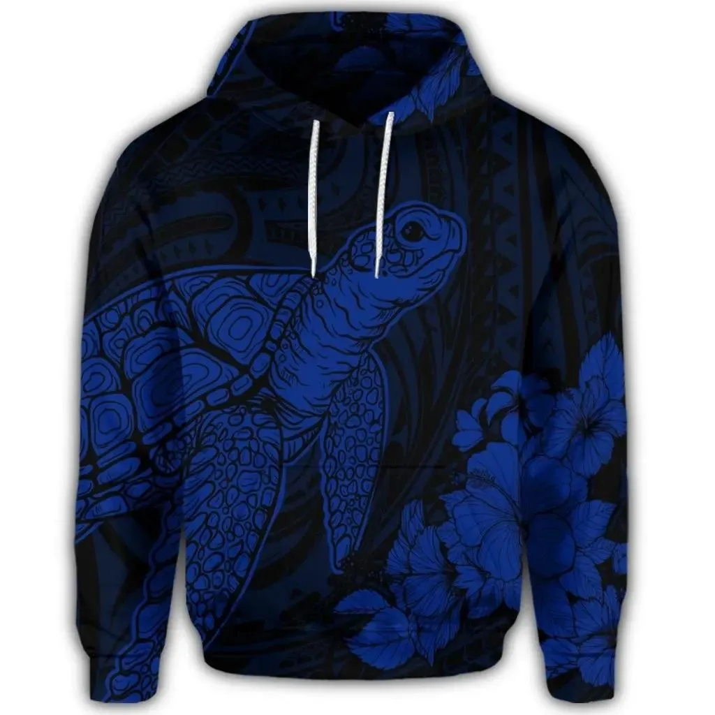 Alohawaii Hoodie - Hawaiian Hibiscus Memory Turtle Polynesian Hoodie Blue - AH - JR