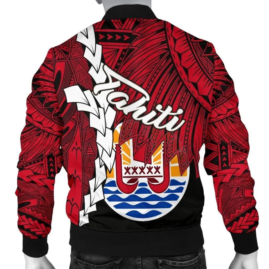 Tahiti Polynesian Custom Personalised Mens Bomber Jacket - Tribal Wave Tattoo Flag Style