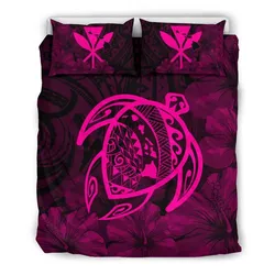 FamilyGater Home Set - Hawaiian Map Turtle Kanaka Hibiscus Polynesian Bedding Set - Pink - AH J4