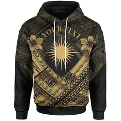 Marshall Islands Polynesian Custom Personalised Hoodie- Marshall Islands Gold  Flag Camisole Hibiscus Style - BN18