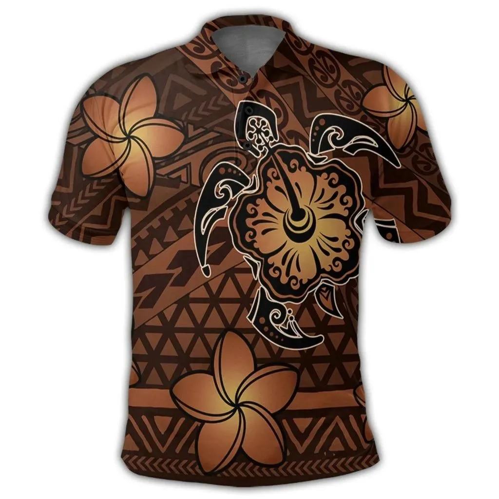Alohawaii Shirt - Hawaii Mix Polynesian Turtle Plumeria Polo Shirt - AH - Nick Style - Orange - J5R