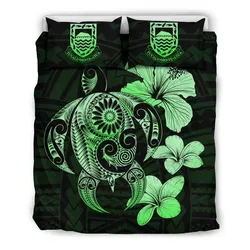 Tuvalu Islands Hibiscus Plumeria Mix Polynesian Green Turtle Bedding Set - J1