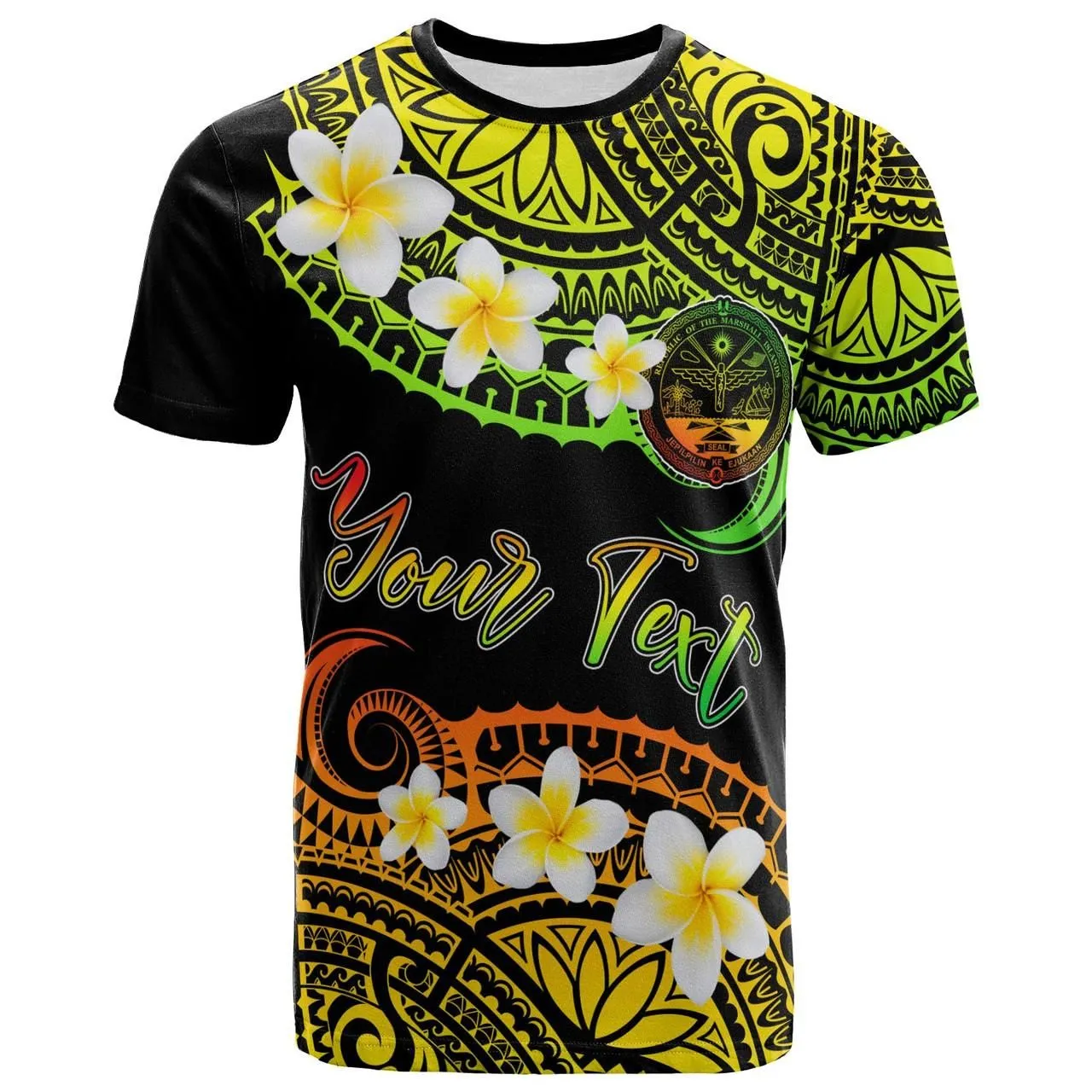 Marshall Islands Crest Custom Personalised T-Shirt - Plumeria Polynesian Vibe Reggae