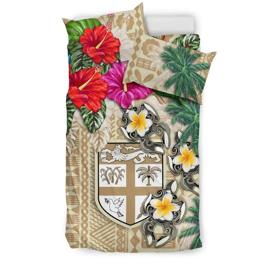 FamilyGater Bedding Set - Cover and Pillow Cases Fiji - Hibiscus Turtle Tattoo Beige A02