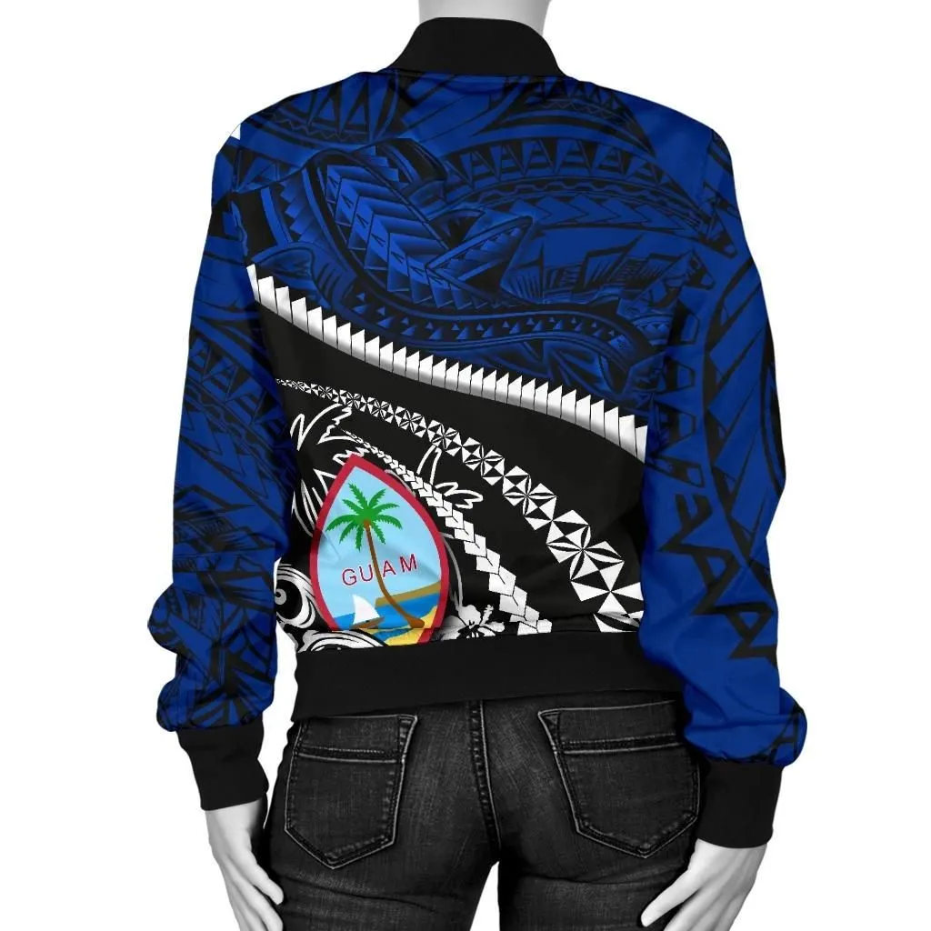 Guam Women's Bomber Jacket Polynesian Shark Tattoo K4