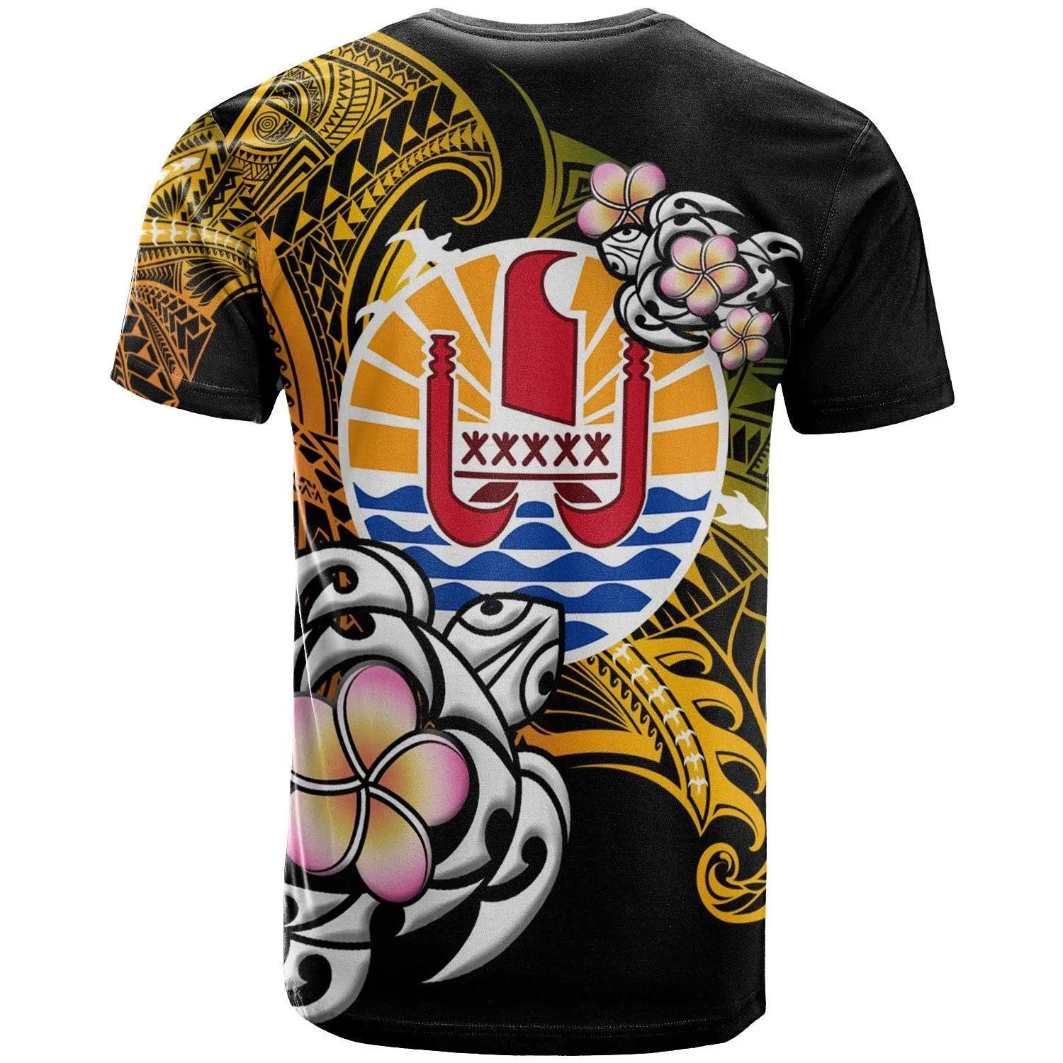 French Polynesia Tahiti T-Shirt - Tahiti Of Seal Turtle With Plumeria