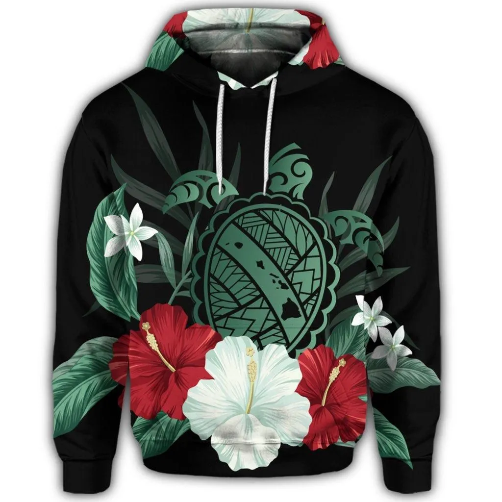 Hawaiian Map Turtle Hibiscus Polynesian Hoodie