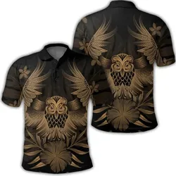 Alohawaii Shirt - Hawaiian Owl Hibiscus Plumeria Polynesian Polo Shirt - Gold - AH - J4R