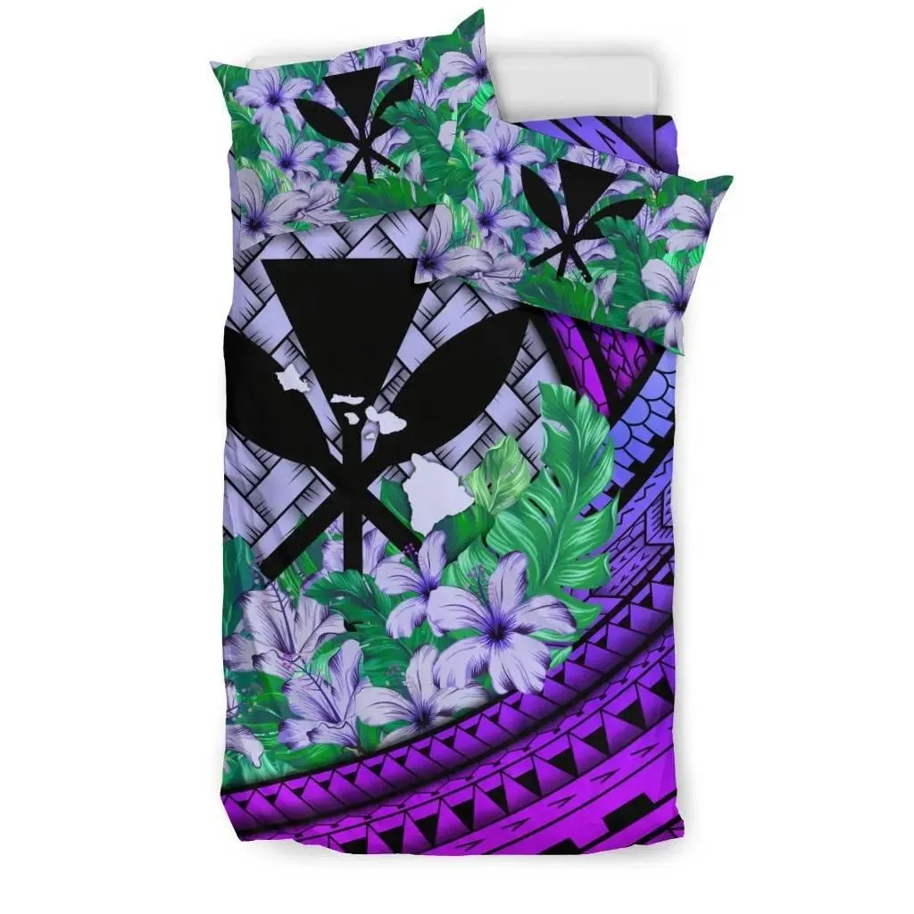 Kanaka Maoli (Hawaiian) - Bedding Set Lauhala Polynesian Hibiscus Purple A24