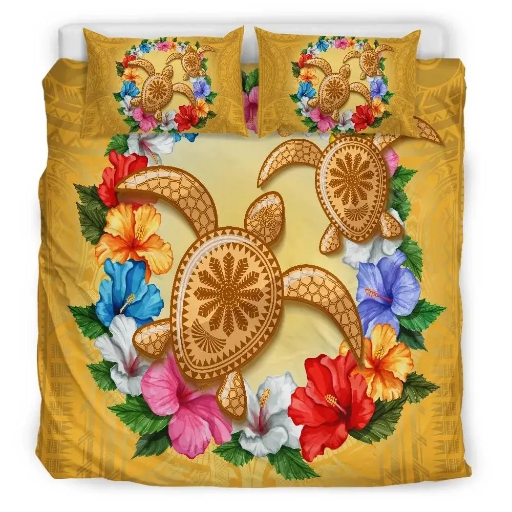Alohawaii Home Set - Hawaii Turtle Hibiscus Wreath Polynesian Bedding Set - Crown Style - AH - JA