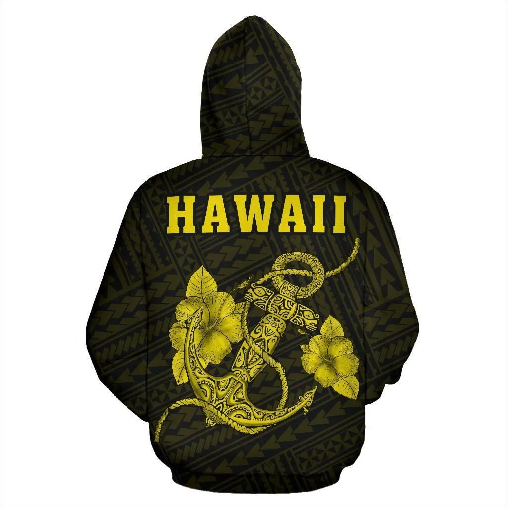 Polynesian Kakau Anchor Hibiscus Hawaii Hoodie Yellow