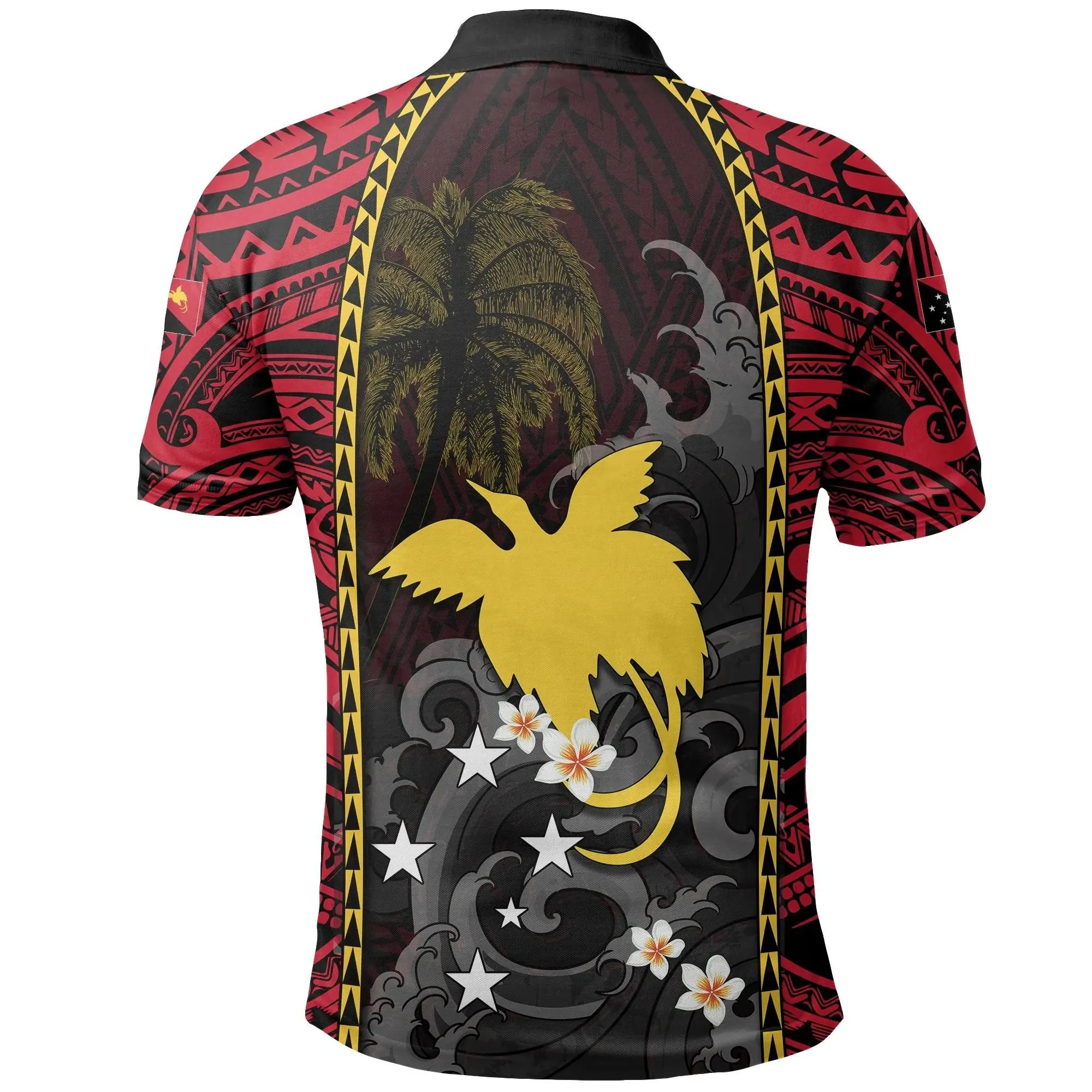 Alohawaii Shirt - Polo Shirt Papua New Guinea All Over Print Coat Of Arms Polynesian With Hibiscus And Waves TH4