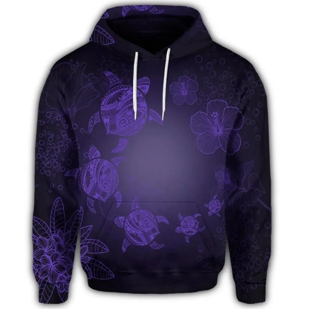 Alohawaii Hoodie - Hawaiian Plumeria Hibiscus Turtle Under Sea Polynesian Hoodie Purple AH - J7R