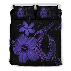 Hawaiian Fish Hook Hibiscus Plumeria Polynesian Bedding Set - Purple - AH J4