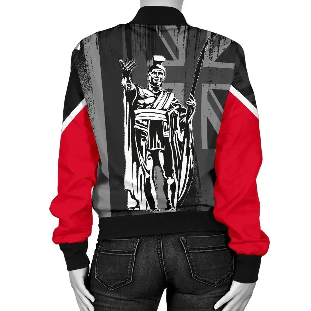 Polynesian Pride Jacket - Hawaii King Flag Polynesian Womens Bomber Jacket - Gray