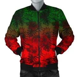 Polynesian Mens Bomber Jacket - Red Hibiscus Patterns