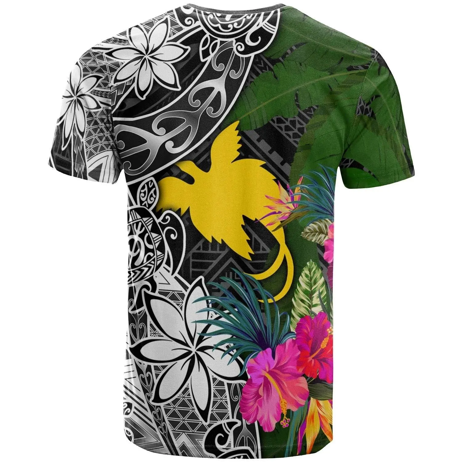 Papua New Guinea Custom Personalised T-Shirt - Turtle Plumeria Banana Leaf - BN11