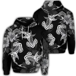 Hawaiian Hammerhead Shark Hibiscus White Polynesian Hoodie
