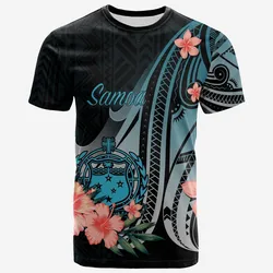 Samoa T shirt - Turquoise Polynesian Hibiscus Pattern Style