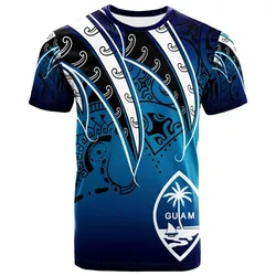 Guam T shirt - Tropical Leaf Blue Gradient Style