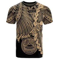 American Samoa Polynesian Custom Personalised T Shirt - Tribal Wave Tattoo Gold