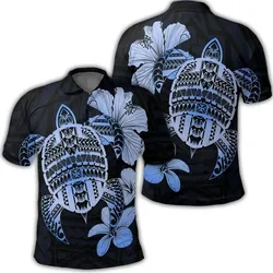 Alohawaii Shirt - Hawaiian Kanaka Hibiscus Plumeria Mix Polynesian Turtle Polo Shirt - Blue - AH - JR