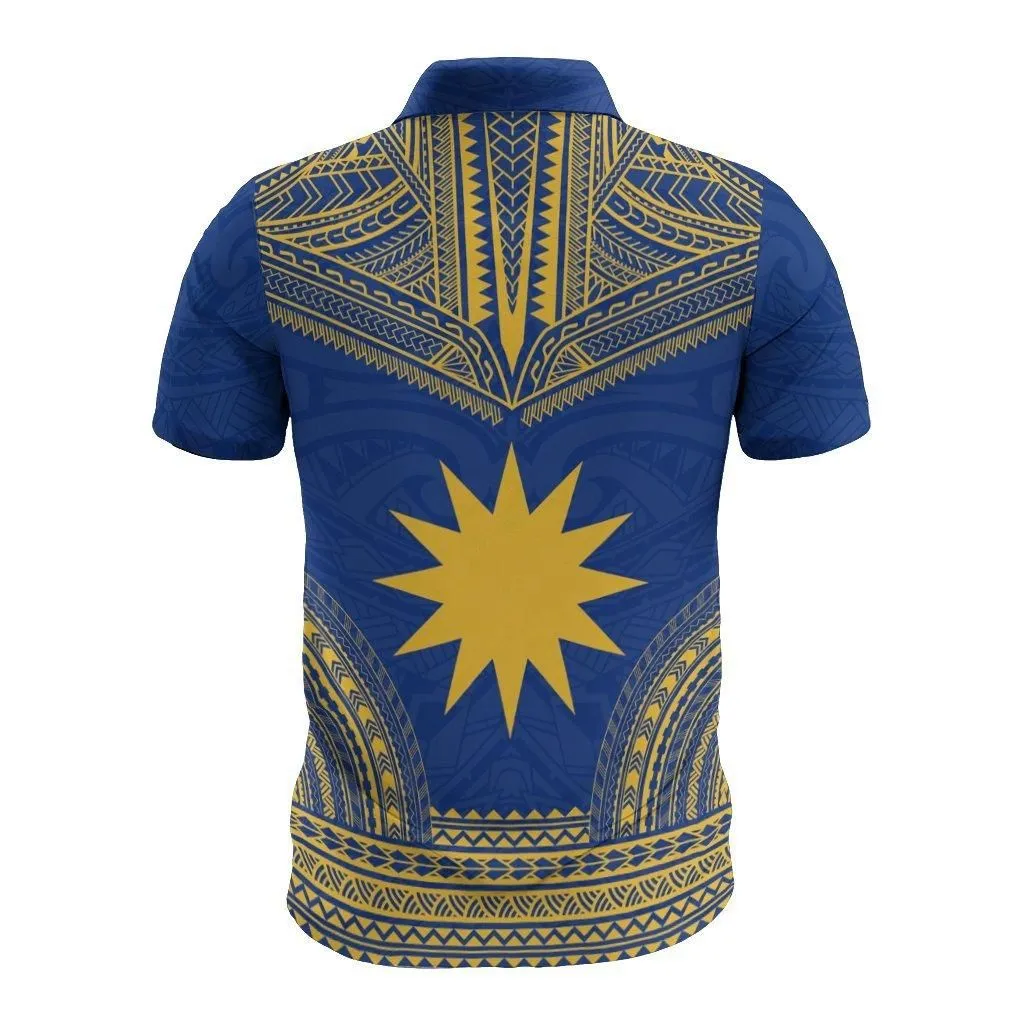 Nauru Polo Shirt - Coat Of Arms Polynesian Chief Tattoo Flag Version