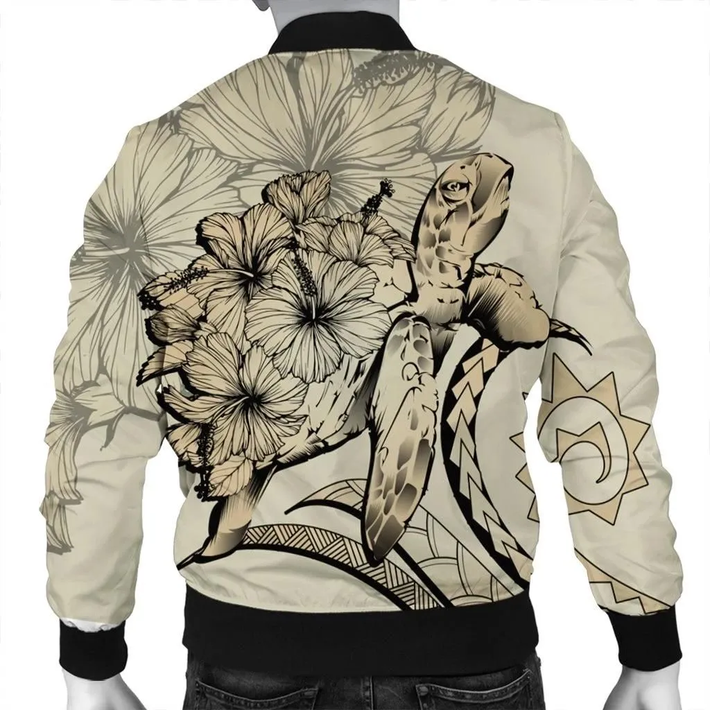 Alohawaii Jacket - Hawaii Turtle Hibiscus Polynesian Vintage Bomber Jacket - Beige - AH - J4R