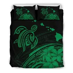 FamilyGater Bedding Set - Cover and Pillow Cases Hawaiian Map Turtle  Hibiscus Plumeria Polynesian Green - AH - J1