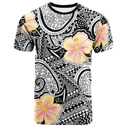 Polynesian T- Shirt - Hibiscus Flower And Tattoo Tribal Seamless Repeating Pattern