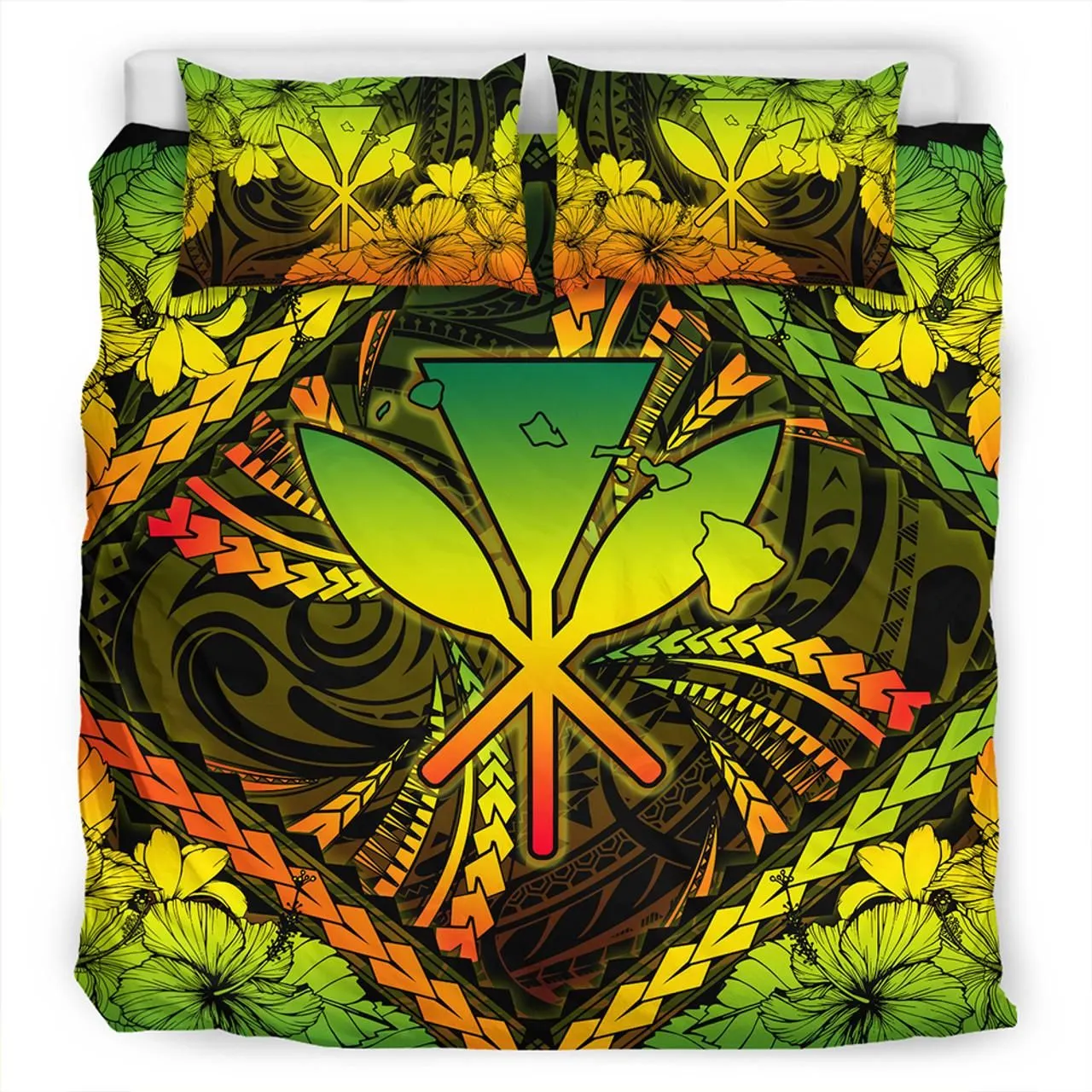 Hawaii Bedding Set Kanaka Maoli Map Hibiscus Polynesian Kanu