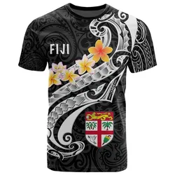 Fiji T-Shirt - Fiji Seal Polynesian Patterns Plumeria (Black)