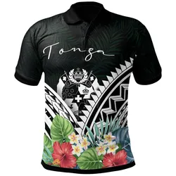 Alohawaii Shirt - Polo Shirt Tonga - Tonga Coat of Arms & Polynesian Tropical Flowers White - BN22